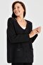 Women's V-neck Shoulder and Pocket Felt Embroidered Wool Jacket Black - 4