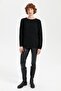 Women's Crew Neck Seamless Front Selanik Diamond Knit Wool Sweater Black - 2