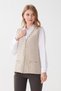 Women's Steel Knit Pocket Zippered Plain Knitwear Vest Beige