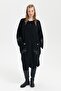 Women's Stand Collar Sleeve and Pocket Embroidered Poncho Black - 2