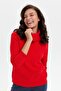 Women's Degaje Collar Seamless Front Thessaloniki Knitted Wool Sweater Coral - 7