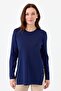 Women's Crew Neck Buttoned Side Knitwear Blouse Navy Blue - 6