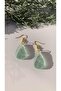 Mint Green - Serrated and Crystal Patterned Epoxy Earrings with Gold Accessories Handmade - 3