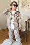 Boy's Wolf Digital Printed Sweatshirt Wolf Lettering Detailed Hooded Cream Jacket Tracksuit Set