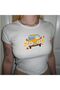 Vintage Car 80's Printed White Color Crop