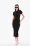 Black Bodycon Short Sleeve Crew Neck Below Knee Ribbed Stretchy Camisole Pencil Dress - 115 cm - 2