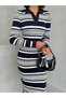 Women's Navy Blue Polo Neck Striped Long Sleeve Knitwear Dress - 2