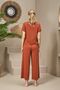 25109 Women's V-Neck Short Sleeve Loose Leg Pajamas Set - 4