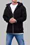 Black Zippered Oversize Pocket Cardigan Jacket Unisex 3 Thread Winter Teddy Bear Printed Cotton Embossed - 2