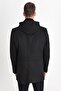 Men's Black Wool Blend Cashmere Hooded Coat with Zipper and Buttons on the Front - 5