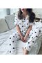 Women's Short Sleeve Cotton Pajama Set with White Stars - 4