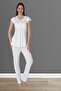 Cotton Maternity and Postpartum Pajama Set with Nursing Features - Elastic Waist - Ecru - 2