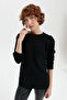 Women's Crew Neck Seamless Front Selanik Diamond Knit Wool Sweater Black - 8