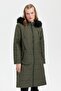 Women's Hooded Fur Long Quilted Coat Green - 3