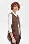 Women's Crew Neck Skirt Embroidered Wool Vest Dark Brown - 7