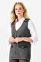 Women's V-Neck Shoulder Pocket Cover Felt Embroidered Buttoned Vest Smoked - 4