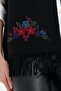 Women's Crew Neck Skirt Embroidered Wool Vest Black - 8