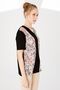 Women's V-Neck Short Sleeve Floral Printed Combed Cotton Blouse Black - 2