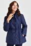 Women's Hooded, Lace-Waist Quilted Coat Navy Blue - 4