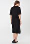 Women's Crew Neck Sleeves and Collar Patterned Combed Cotton Dress Black - 8