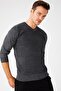 Men's Front Striped V-Neck Knitwear Sweater Smoked