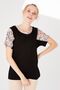 Women's Crew Neck Low Sleeve Floral Printed Combed Cotton Blouse Black - 4
