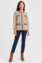 Women's Crew Neck Tasseled Square Accessory Wool Jacket Red Beige - 4