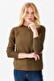 Women's Crew Neck Seamless Knitted Sweater Khaki - 7