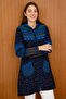Women's Patterned Hooded Knitwear Wool Cardigan Dark Blue - 3