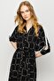 Women's Shirt Collar Pearl Buttoned Combed Cotton Dress Black/ecru - 2