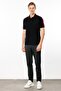 Men's Polo Collar T-Shirt with Shoulder Stripes Black - 2