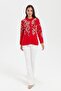 Women's Stand Collar Floral Wool Jacket Coral - 3