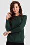 Women's Crew Neck Front Diamond Knitted Sweater Green - 7