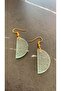 Mint Green - Serrated and Crystal Patterned Semicircular Epoxy Earrings with Gold Accessories - 2