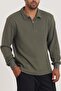New Season Men's Half Zipper Collared Khaki Green Sweatshirt Mz32024