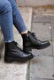 (Ri̇o) Black Genuine Leather Zippered Boots with Lace Detail - 3