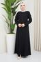 Stone Detailed Plus Size Black Abaya - 3