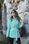 Green Houndstooth Self-Belted Blazer - 5