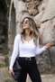 White Metal V Detail Corded Blouse - 5