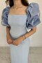 Square Neck Maxi Length Stone Detailed Pera Blue Dress - 5