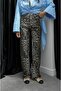Beige Gage Leopard Pattern Straight Jeans - 2