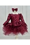 Girl - Burgundy Sequined, Long Sleeve Puffy Dress