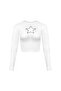 White Long Sleeve Crop Top - Star Pattern and Transparent Detail - 3