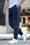 Navy Blue Men's Fleece Sweatpants with Elastic Cuffs 6555