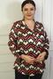 Women's Single Pocket Geometric Patterned Plus Size Satin Shirt - 3