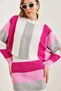 Women's Gray Striped Skirt with Slit Top Bat Knitwear Bottom Top Set Tkm-19000170 - 8