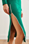 Women's Emerald Green Side Deep Zip Slit Stretchy Midi Dress Elb- 19002257 - 5