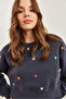 Women's Anthracite Heart Embroidered Shaded Crop Thick Sweatshirt Swt-19000662 - 6