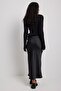 Black Satin Midi Skirt - 2