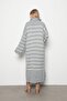 Zippered Collar Thin Striped Knitwear Dress Gray - 5